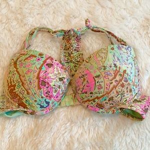 Victoria’s Secret Secret Getaway Racerback Printed Bikini Top 32B Green